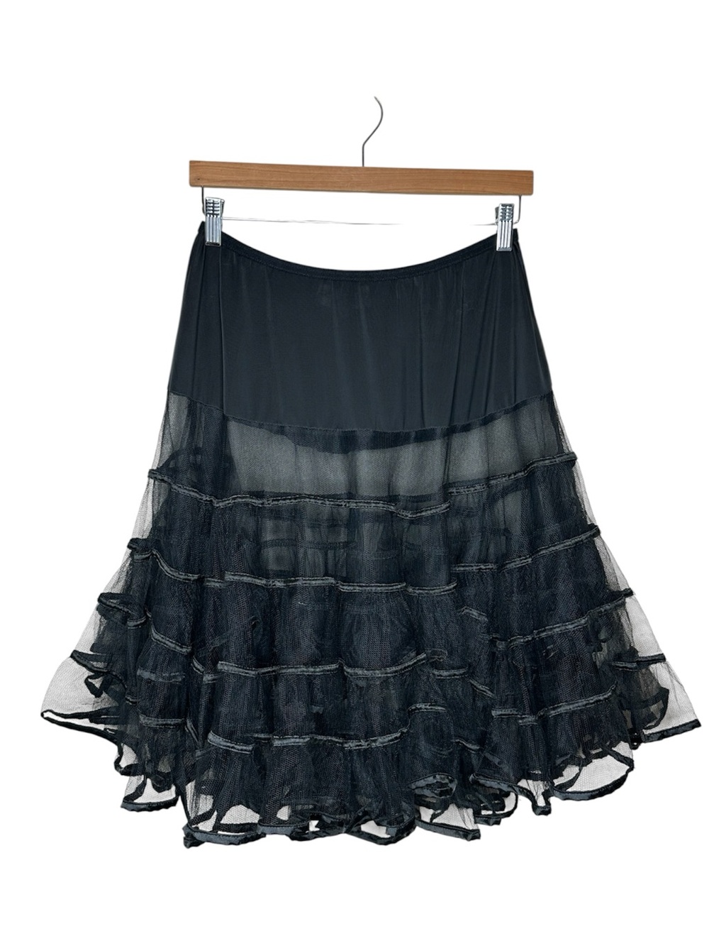 Bettie Page Black Tulle Sheer Ruffle Petticoat Half Slip Skirt Sz Small Vintage